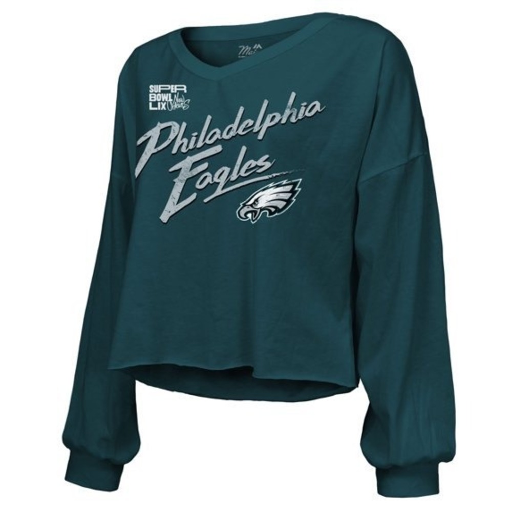 Majestic Philadelphia Women's XL Green Eagles Cropped Long Sleeve Shirt Cotton
